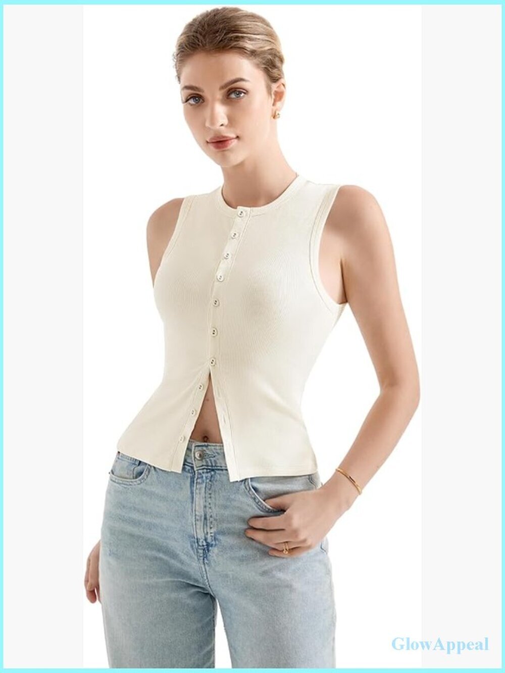 Modal Ribbed Button Down Tank Top Y2K Going Out Sexy Fitted